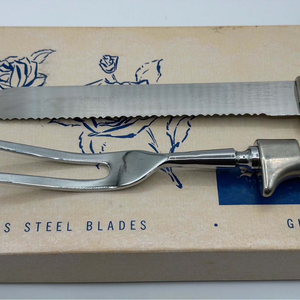 Sheffield 2 Pc Cutlery Set Carving Knife & Meat Fork Floral Stainless Steel - Picture 7 of 16